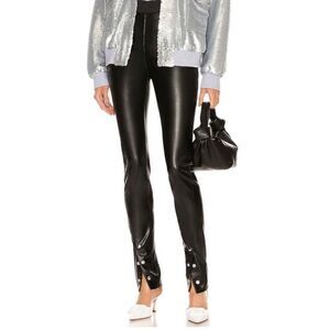 RTA "MAELEE" HIGH-RISE SPLIT
BUTTON-HEM FAUX LEATHER
PANTS in Black NWT SZ 27